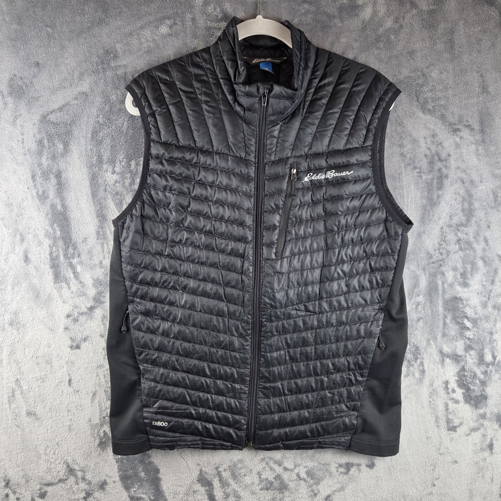 Eddie Bauer First Ascent EB800 Black Down Puffer Vest Mens M Pertex Quantum